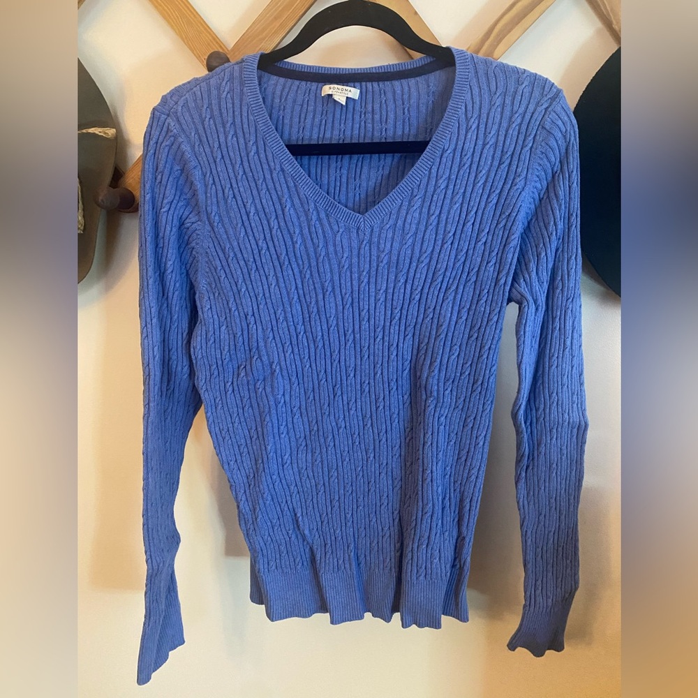 Sonoma V-Neck Blue Cotton Large Sweater